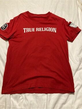 True Religion Red Crewneck Tee with White Chest Logo
